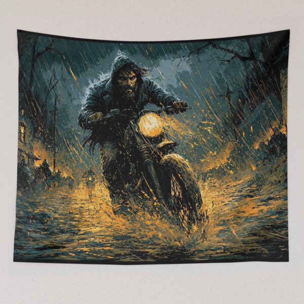 Item preview, Biker Silhouette Speeding Through Rain and Light  designed and sold by Piotrek0001.