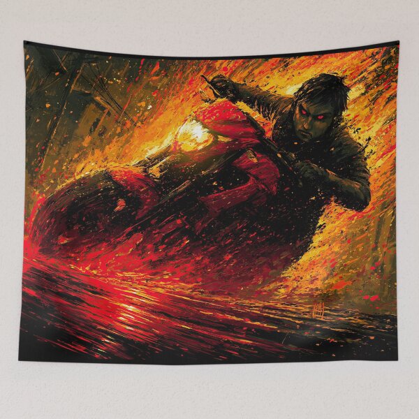 Item preview, Biker Speeding Through Red and Orange Fire Blur designed and sold by Piotrek0001.