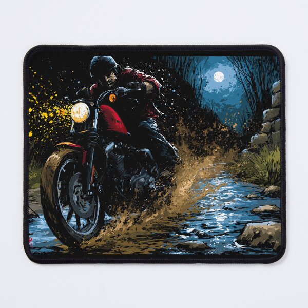 Item preview, Biker Splashing Through Water Puddle at Night designed and sold by Piotrek0001.