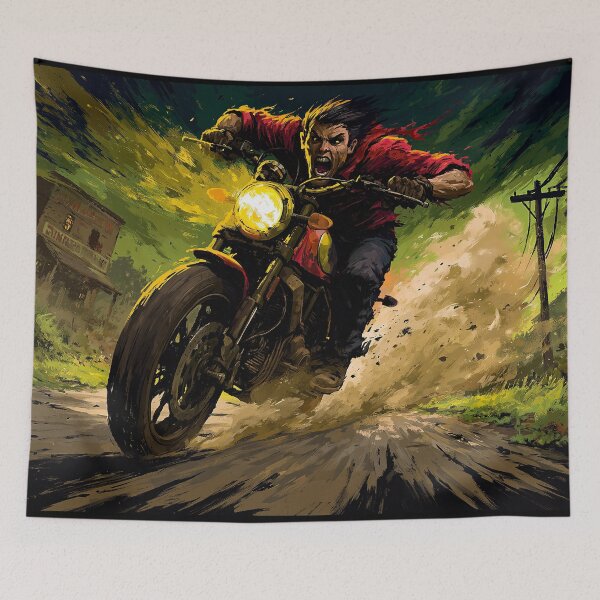Item preview, Biker Riding Fast Down Muddy Country Road designed and sold by Piotrek0001.