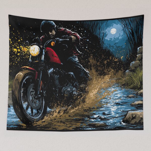 Item preview, Biker Splashing Through Water Puddle at Night designed and sold by Piotrek0001.