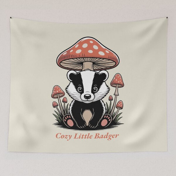 Item preview, Cozy Little Badger Cute Mushroom Cottagecore Art designed and sold by AlexandraSand.