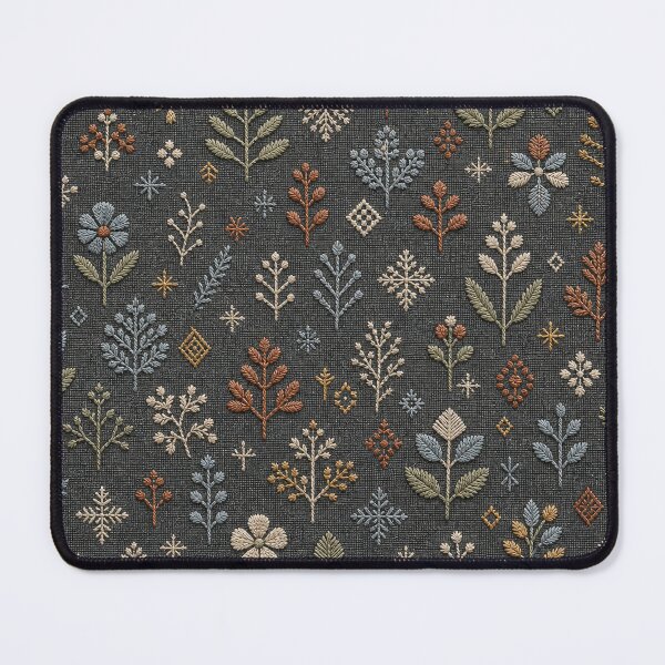 Item preview, Folk Embroidery Botanical Pattern Dark Fabric designed and sold by frumixart.