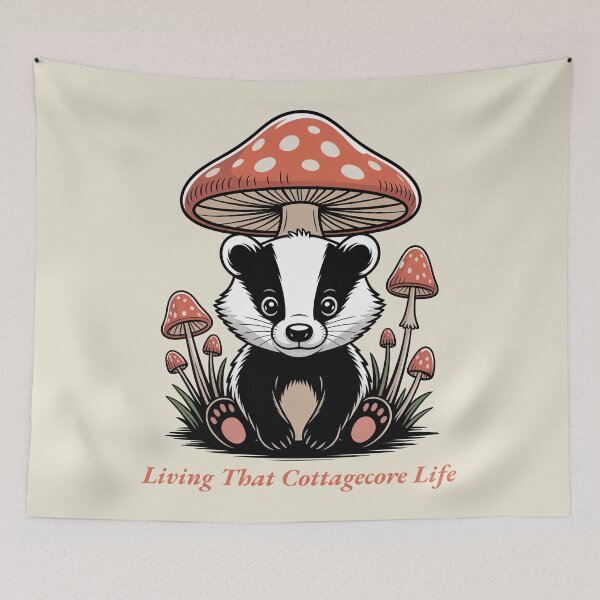 Item preview, Living That Cottagecore Life Cute Badger Mushroom Art designed and sold by AlexandraSand.