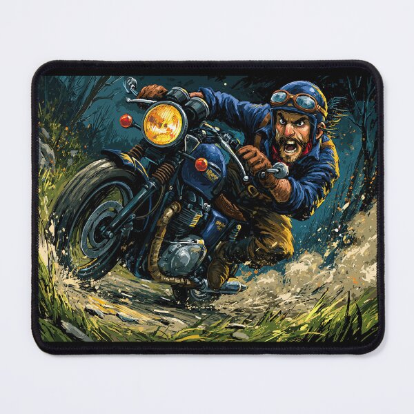 Item preview, Biker Caricature in Blue Jacket Speeding on Dirt Road designed and sold by Piotrek0001.