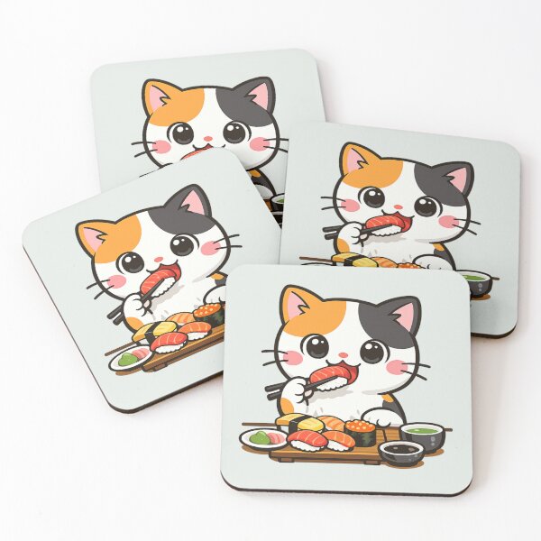 Item preview, Cute Calico Cat Enjoying Delicious Sushi Feast designed and sold by SakuraMarket26.