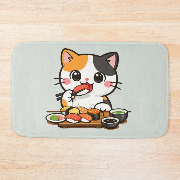 Item preview, Cute Calico Cat Enjoying Delicious Sushi Feast designed and sold by SakuraMarket26.