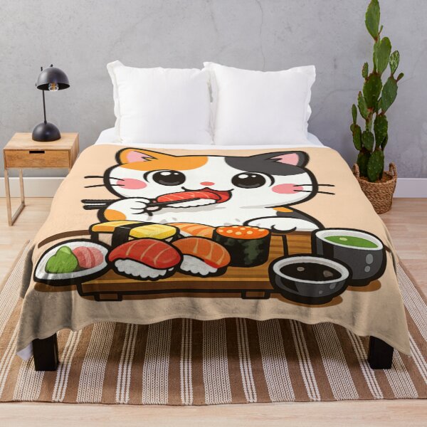 Item preview, Cute Calico Cat Enjoying Delicious Sushi Feast designed and sold by SakuraMarket26.