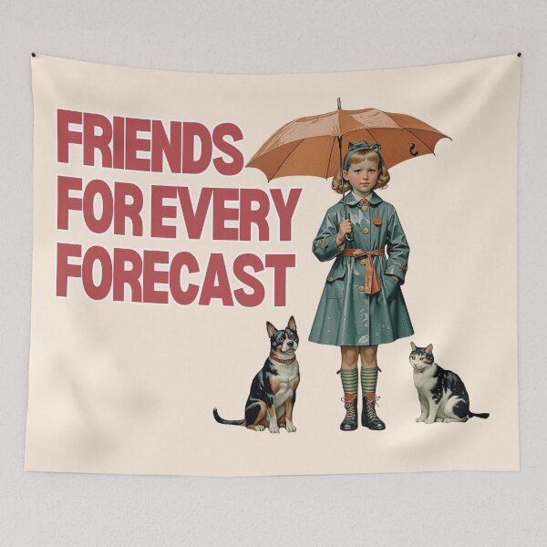 Item preview, Friends for Every Forecast Retro Rainy Day Graphic designed and sold by SilverSeaBKK.