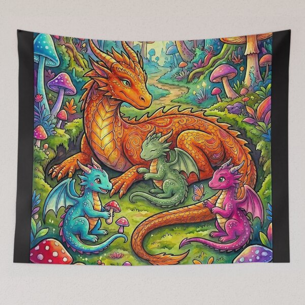 Aperçu de l'œuvre Mère dragon et bébé dragon créée et vendue par PP&RAINBOW SHOP.