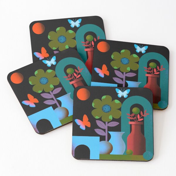 Item preview, Midnight Neon Garden | Retro Futuristic Floral Art designed and sold by joycrysstudio.