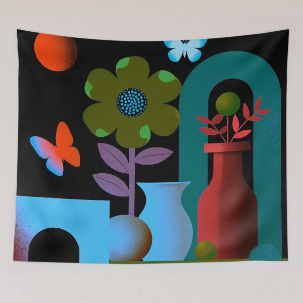 Item preview, Midnight Neon Garden | Retro Futuristic Floral Art designed and sold by joycrysstudio.