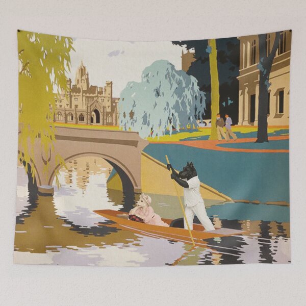 Item preview, Vintage Cambridge Punt Boat Scottish Terrier Travel Poster designed and sold by CJChronicles.