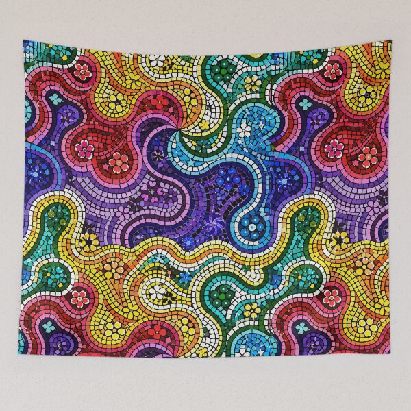 Item preview, Colorful Gaudi Mosaic Pattern - Barcelona Rainbow Tile Art designed and sold by FlatInkStudio.