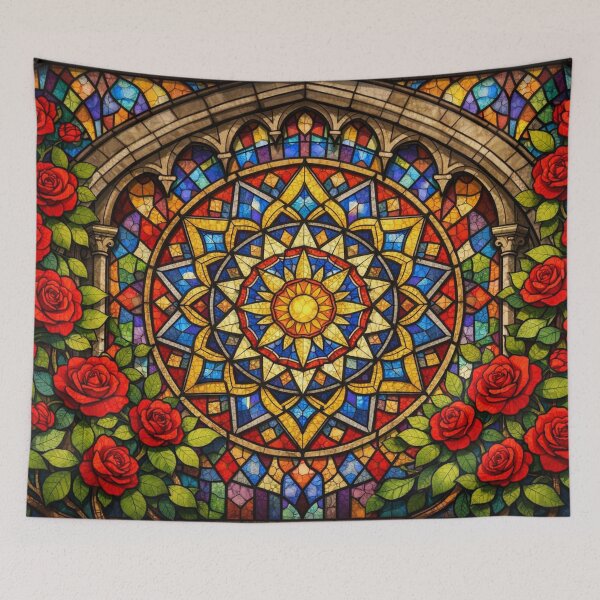 Item preview, The stained-glass window unfolds a poetic mosaic of light and stone. designed and sold by Sigtrix.