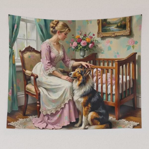 Item preview, Nursery Nanny Cosmic Companion Collie Heir loom Memorial Art designed and sold by highvibz72.
