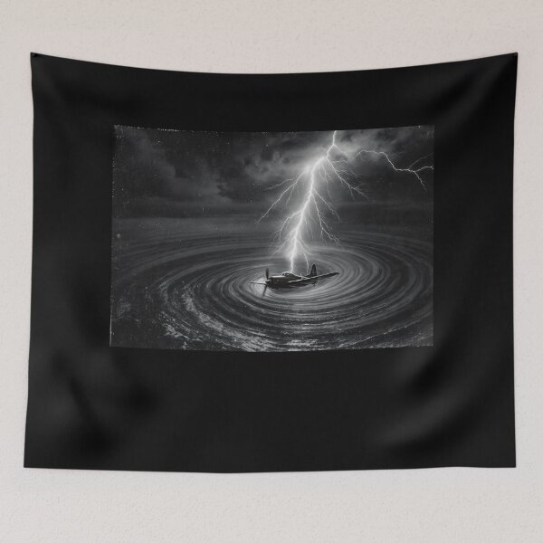 Item preview, The Bermuda Strike - Lightning Storm and Ocean Vortex Black and White Art designed and sold by islam gamal.