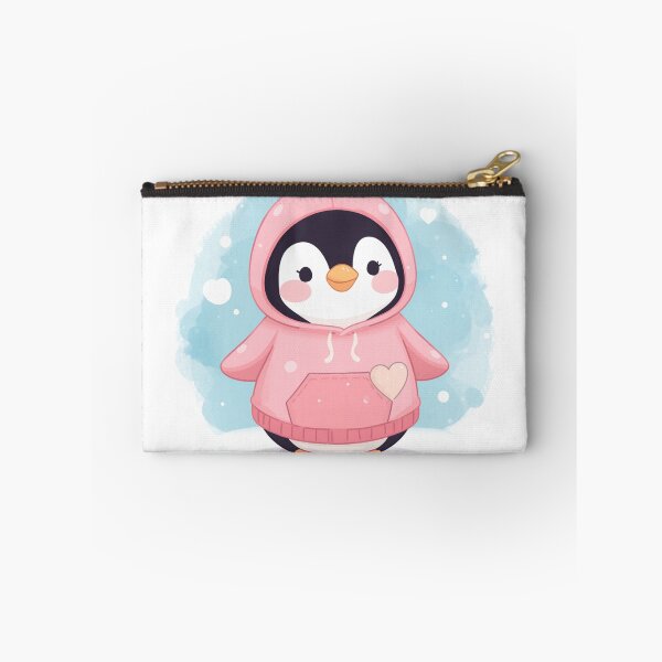 Item preview, Cute Penguin Pink Hoodie Kawaii Winter Animal Watercolor Sticker Art Pastel designed and sold by Cosmic Zodiac Studio.