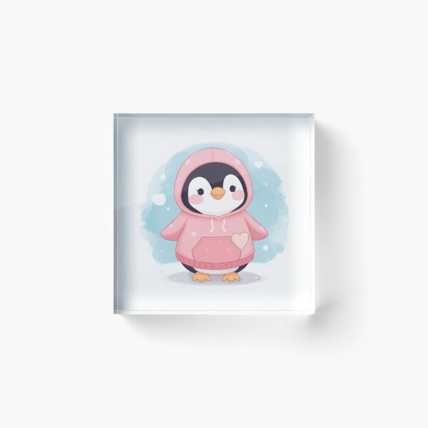 Item preview, Cute Penguin Pink Hoodie Kawaii Winter Animal Watercolor Sticker Art Pastel designed and sold by Cosmic Zodiac Studio.