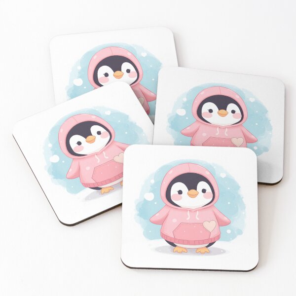 Item preview, Cute Penguin Pink Hoodie Kawaii Winter Animal Watercolor Sticker Art Pastel designed and sold by Cosmic Zodiac Studio.