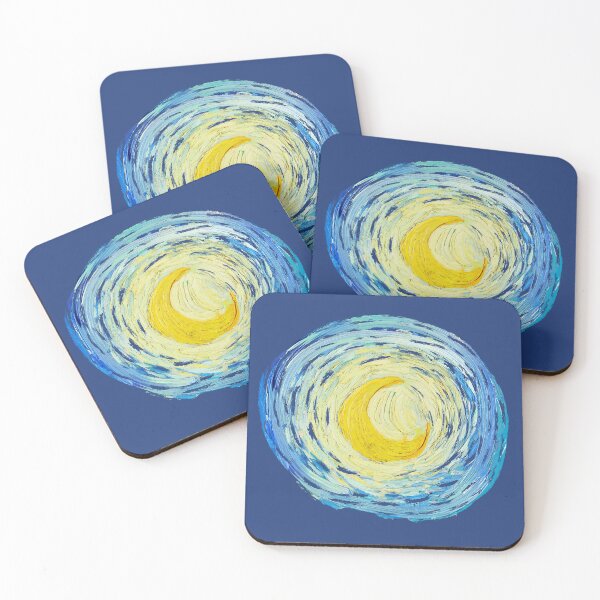 Item preview, Starry Night Inspired Crescent Moon – Circular Textured Brushstroke Artwork designed and sold by EmeraldeaArt.