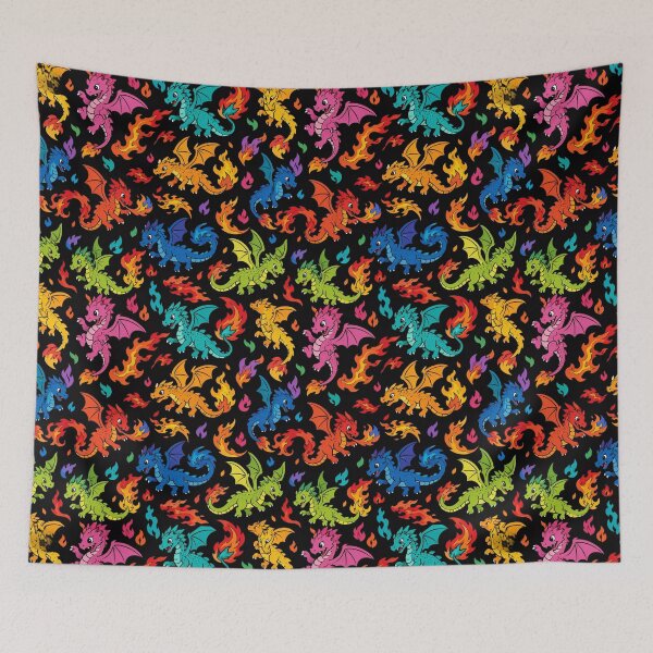 Item preview, Dragon Pattern - Cute Dark Fire Fantasy designed and sold by FlatInkStudio.