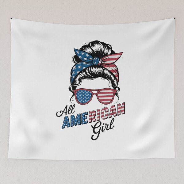 Item preview, All American Girl 4th of July Women Messy Bun USA Flag designed and sold by TyraYoung.