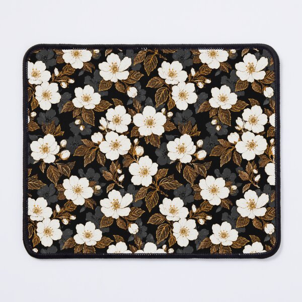 Item preview, Luxury White Floral Gold Leaves - Elegant Black Seamless Pattern designed and sold by FlatInkStudio.