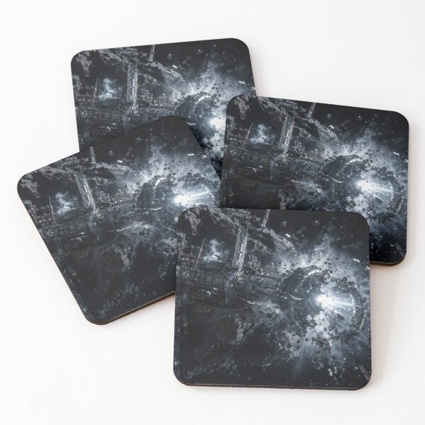 Item preview, Exploding Asteroid Mining Space Station | Dark Industrial Sci-Fi Wall Art Print designed and sold by Element Horizon Studio.