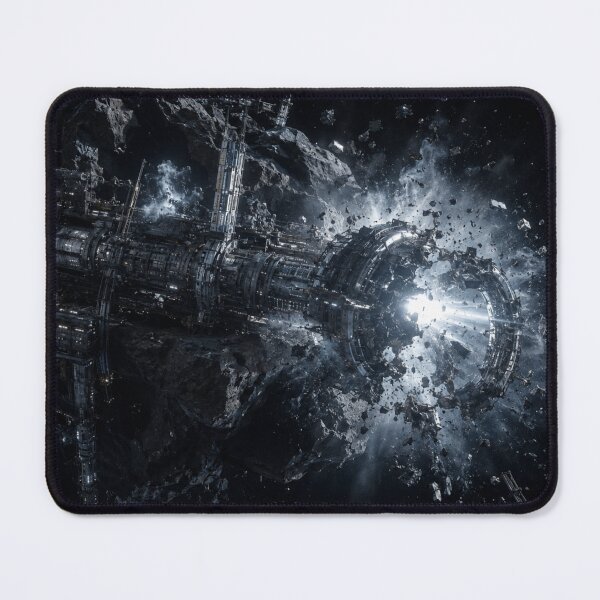 Item preview, Exploding Asteroid Mining Space Station | Dark Industrial Sci-Fi Wall Art Print designed and sold by Element Horizon Studio.