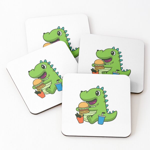 Item preview, Cute Green Dinosaur Eating Fast Food Cartoon designed and sold by Madelene É 	 Monjeau.