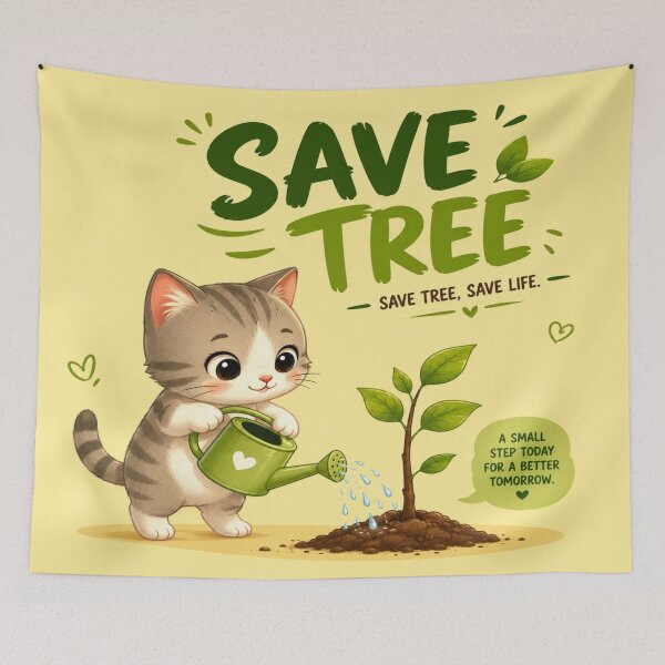 Item preview, Cute Cat Watering Plant – Save Tree Save Life Eco Graphic designed and sold by ArtoryNest.