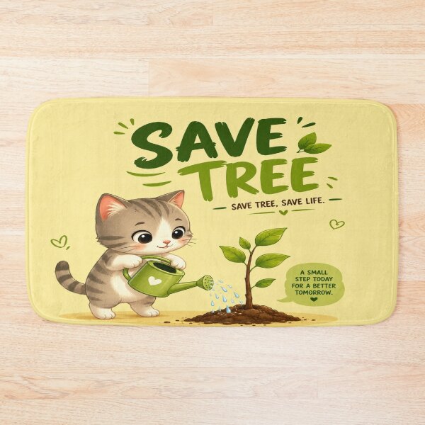 Item preview, Cute Cat Watering Plant – Save Tree Save Life Eco Graphic designed and sold by ArtoryNest.