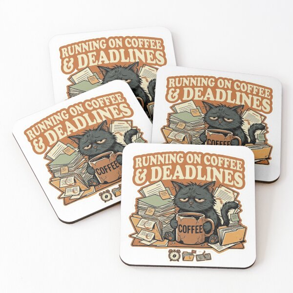 Item preview, Running On Coffee & Deadlines Cat – Funny Corporate Humor designed and sold by Dada-arts.