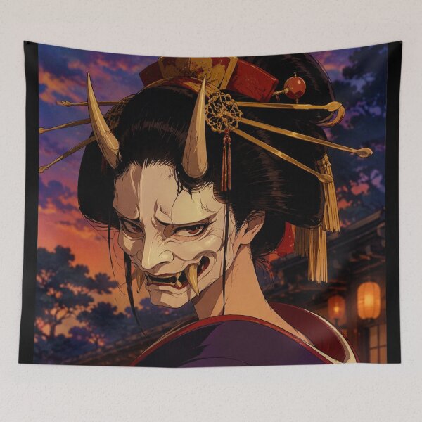 Item preview, Retro Anime Hannya Demon Girl Mask Sunset designed and sold by bapupa.