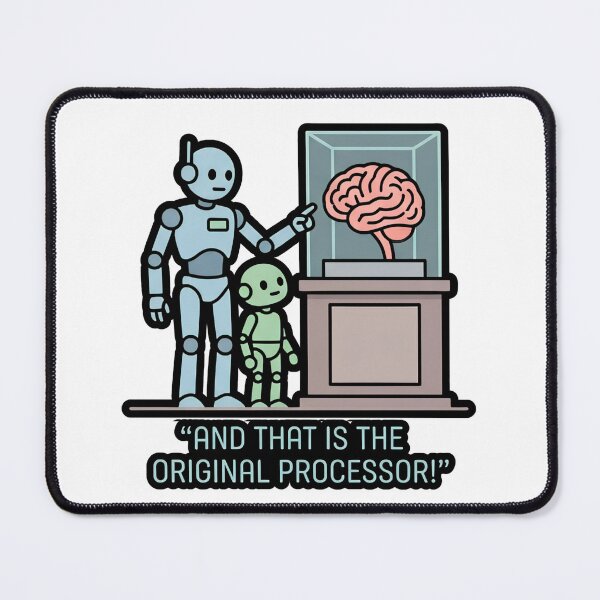 Item preview, Funny AI Future Robots Looking @ Human Brain Processor Coder Humor Nvidia, ChatGPT Claude Gemini Apocalypse  designed and sold by BuyShirtsOnline.