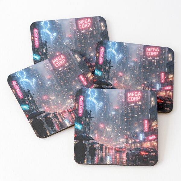 Item preview, Mega Corp Neon Cyberpunk Cityscape Poster & T-Shirt Design designed and sold by darekkocurek.