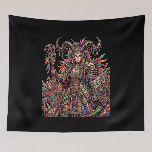 Item preview, Colorful Fantasy Warrior Queen Horns Dragon designed and sold by graphixpolash.