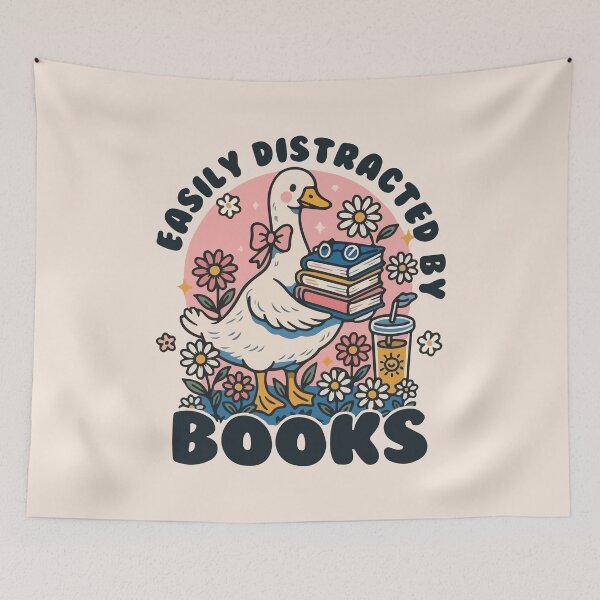 Item preview, Easily Distracted By Book Vintage Goose with Books  designed and sold by BrownHorse90s.