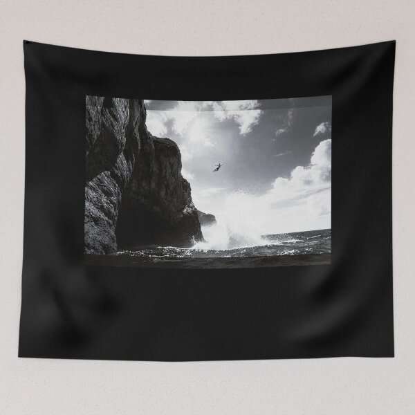 Item preview, The Leap of Faith - Cliff Diving and Extreme Ocean Adventure Black and White Art designed and sold by islam gamal.