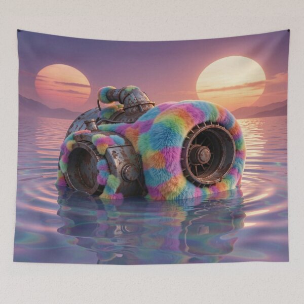 Item preview, Fluffy machine art in a surreal interplay of colors between steel, fur and dreamlike landscape. designed and sold by FotoworldEdel.
