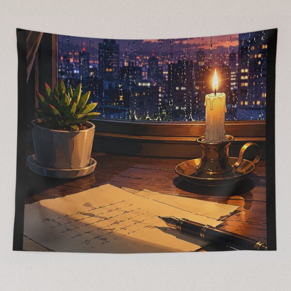 Item preview, Rainy Window Desk - Cozy Lofi Aesthetic Art designed and sold by bapupa.