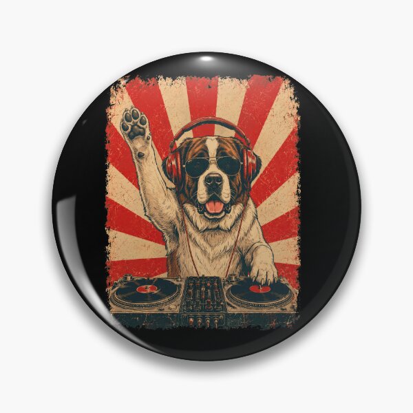 Item preview, Vintage DJ Saint Bernard With Headphones Art Dog Owner designed and sold by DoodleTortle.