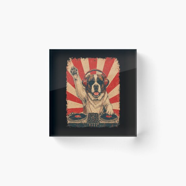 Item preview, Vintage DJ Saint Bernard With Headphones Art Dog Owner designed and sold by DoodleTortle.