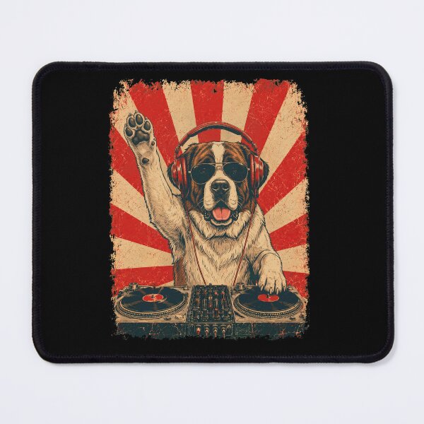 Item preview, Vintage DJ Saint Bernard With Headphones Art Dog Owner designed and sold by DoodleTortle.