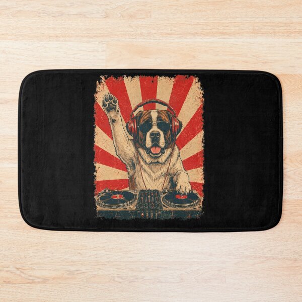 Item preview, Vintage DJ Saint Bernard With Headphones Art Dog Owner designed and sold by DoodleTortle.