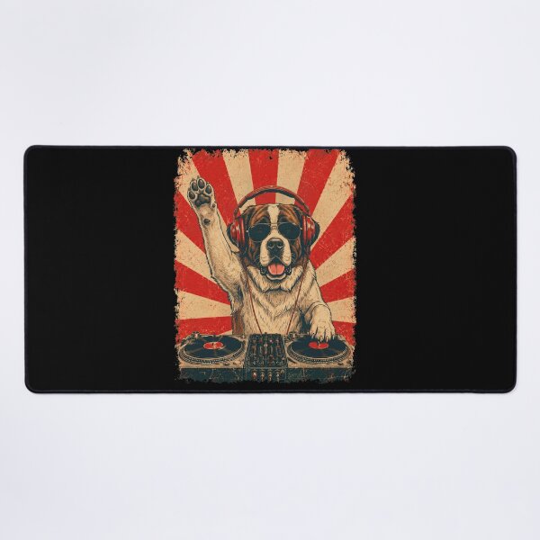 Item preview, Vintage DJ Saint Bernard With Headphones Art Dog Owner designed and sold by DoodleTortle.