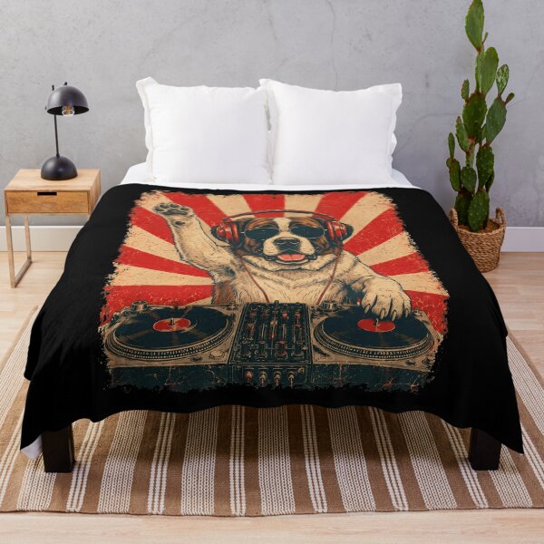 Item preview, Vintage DJ Saint Bernard With Headphones Art Dog Owner designed and sold by DoodleTortle.