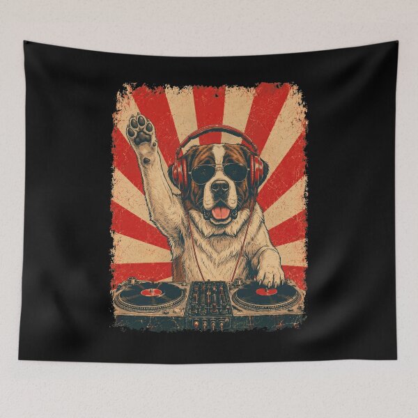 Item preview, Vintage DJ Saint Bernard With Headphones Art Dog Owner designed and sold by DoodleTortle.