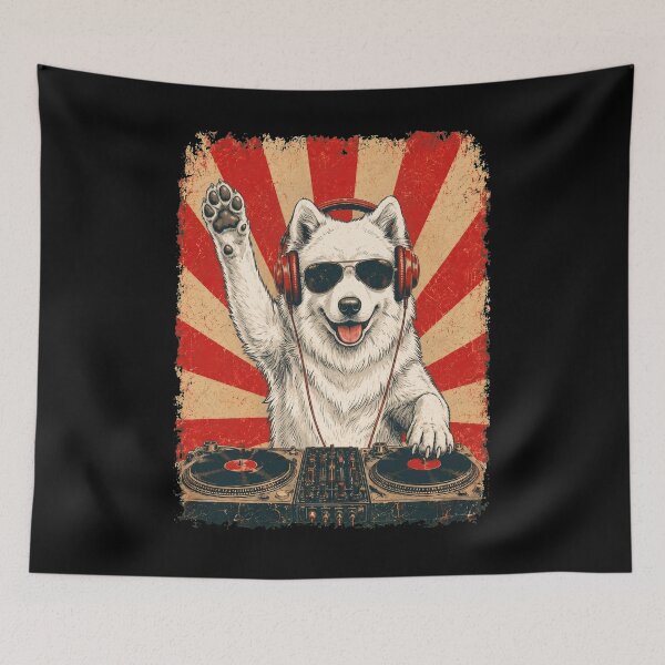 Item preview, Vintage DJ Samoyed With Headphones Art Dog Owner designed and sold by DoodleTortle.